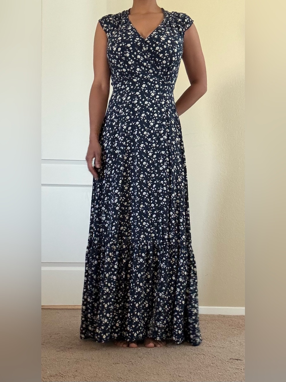 Aakaa Navy Blue Floral Maxi Dress